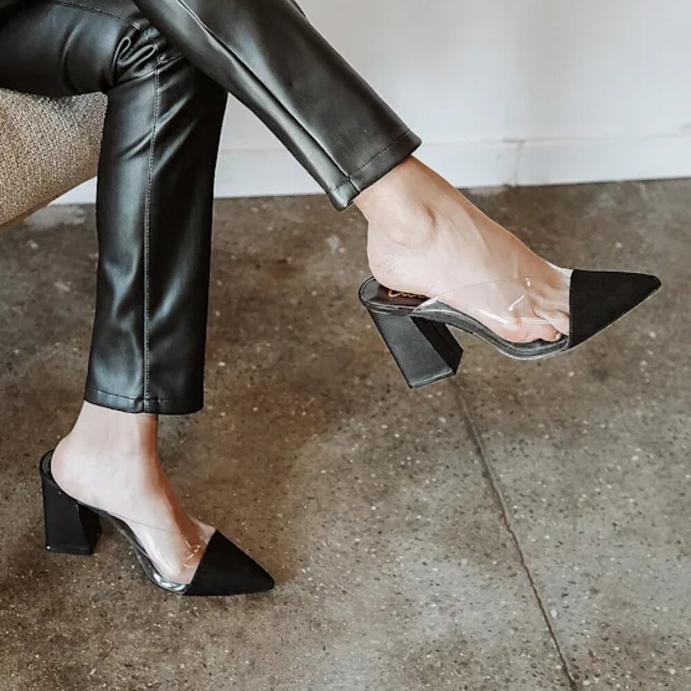 Black Suede Pointed-Toe Pumps